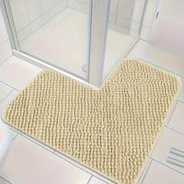 L-shaped Chenille Bath Mats Memory Cotton Solid Color Floor Mat for Bathroom Absorbent Non-slip Door Mat Home Carpet 80x80 cm beige