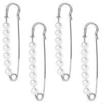 MXLA 4Pcs Pearls Beaded Safety Pin Decorative Waistband Adjusters Clip for Jeans sidabras