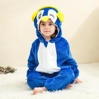 Baby Flannel Animal Onesie Cartoon Hooded Romper Costume Outfit for Infants and Toddlers 120 blue