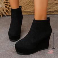 Women's Suede Platform Ankle Boots Side Zipper Chunky Wedges Heel Retro Short Booties Black Autumn Winter Casual Shoes Size 35 40 brown