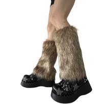 Women's Faux Furs Leg Warmers Boot Winter Warm Foot Cover Y2K JK Uniform Clothes Fur color 30 gray
