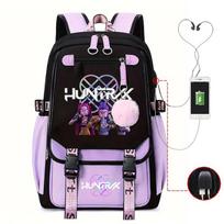 Anime-Inspired K-Pop Girl Group Style Backpack Teens 20-35L Large Capacity School Bag With USB Port Oxford Fabric Unisex One Size black