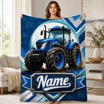 Mėlynas traktorius koralinis vilnos pledas 75cm*90cm blue