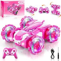 Pink Remote Control Stunt Car, Dual Mode 360° Rotation, 4WD Double-Sided RC Car for Kids 1:24 rožinė