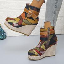 Women's Autumn Belt-Buckle Short Martin Boots, Leopard-Print Wedge Chelsea Style, Available In Large Sizes. 39 gray