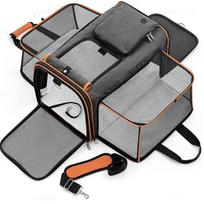 2026 New Large Capacity Carrier Cat Pet Airlines Approved Reflective Tape Cat Travel Bag Expandable Foldable Soft Dog Carrier oranžinė