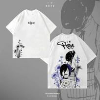 Chainsaw Man Reze Graphic T-Shirt for Unisex Anime Loose Streetwear Short Sleeve Harajuku Gothic Vintage Y2K Style Top XS white
