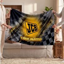 JCB Flannel Blanket, Custom Name Text Personalized Soft Throw Blanket Home Decor Gift 80cmx120cm black