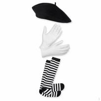 Helovino klouno mimas kostiumų rinkinys su skrybėle, pirštinėmis, kojinėmis, petnešomis ir šaliku Vienas dydis One Size_Stockings Set white