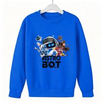 Astro Bot Kids Cartoon Round Neck Hoodie - Space Robot Print 130 cm karališkos mėlynos spalvos