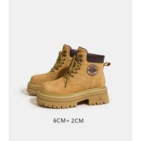 Women's Pink Platform Martin Boots - Genuine Leather Hidden Wedge Heel Autumn Outdoor Fashion Versatile Ankle Combat Boots 37 brown