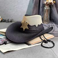 Popular European, American and Western cowboy hats, men's and women's outdoor fashion splicing hollow breathable anti-sun hats M（57-59cm） gray