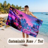 Personalized Beach Towel,GTA Custom Printed Name Text, Super Absorbent Towel For Beach Vacation 80cmx160cm(31x63inch) blue