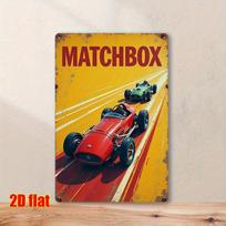 Vintage Matchbox Car Metal Sign  Retro Race Car Art Decor  Rustic Iron Wall Hanging for Home Office Garage Cafe Library 20x30cm（7.8x11.8inch） yellow