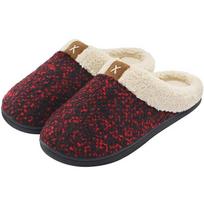 Men's Comfortable Memory Foam Slippers Faux Fur Warm Fleece Lined Shoes Winter Fashion Simple Men's Home Slippers 44-45 raudona
