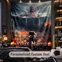 Personalized Wall Tapestry,Attack on Titan Custom Printed Name, Fabric Wall Art For Indoor Room Backdrop 180cmx230cm