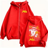 Cool Anime Jojo Bizarre Adventure Bruno Bucciarati Giorno Giovanna Merch Zipper Hoodies Men Women Cosplay XL red