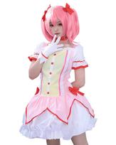 Puella Magi Madoka Magica Kaname Madoka Cosplay Halloween Costume with Wig [milky time] (Wig + Costume) white
