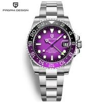 PAGANI DESIGN New Purple Dial GMT Men Mechanical Watch Sapphire Glass Stainless Steel Waterproof Automatic Watches for men New