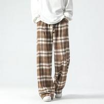 Men's Plaid Wool Wide-Leg Trousers: Loose-Fit, Lazy Style for Spring & Autumn 2XL gray