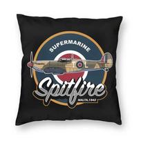 Vintage Jet Fighter Shooting Plane Aircraft Pilot Sofa Cushion Cover RAF Fighter WW2 War Spitfire Pillow Case Bedroom Decoration 40x40cm16x16Inch black