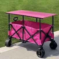 Adjustable Folding Handcart with Umbrella, Elevated Canopy & Table Top for Street Stalls or Camping. black