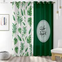 Tropical Vegetation Green Plants Color Matching Nordic Style Printed Window Curtains Bedchamber Family Room Study Decoration Curtains W50xH130(CM)x2PCS&Rod pocket gray