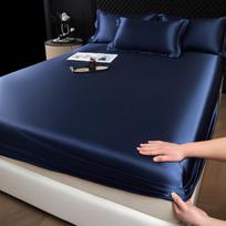 Vienos spalvos šilkinė paklodė su gumyte - Vėsinanti vasarinė čiužinio užvalkalas 120x200cm [Fitted Sheet Only] tamsiai mėlyna spalva