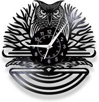 Owl Vinyl Record Wall Clock Kindergarten Home Decoration Living Room Bedroom Children's Room Silent No Ticking Owl Wall Clock gray