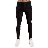 VibeStreet Man Pants Retro Washing Zipper Stretch Jeans Casual Slim Fit Trousers Male Plus Size Pencil Pants Denim Skinny Jeans for Men XL black