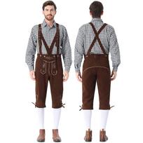 Vyrų vokiškas Bavarijos Oktoberfest kostiumų rinkinys Ilgomis rankovėmis languoti marškiniai su petnešomis kelnės, 2 dalių apranga XL gray