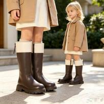 Kids Girls Boys Side Zipper Mid-Calf Boots Winter Fashion Synthetic Leather Rubber Sole Neutral Style EU 27-31 5 pairs black