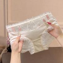 Ladies Summer New Senior Lace Mesh Wrap Hip Pure Cotton Crotch High Waist Briefs XL white