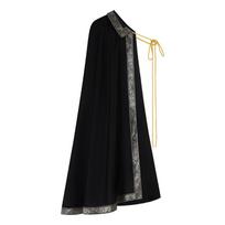 Medieval Renaissance Lace Short Knight Cape Cloak Vintage Shoulder Cape Stage Performance Costume with Brooch One Size black