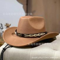 Western cowboy hat men's autumn and winter outdoor travel photo hat European beautiful woman cow head black woolen jazz hat M（56-58cm） brown