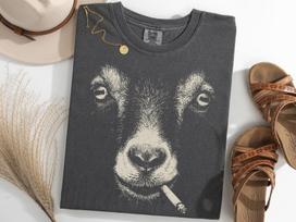 Goat Vintage Y2K Shirt, Smoking Goat Meme Tee, Goat Lover Gift S gray