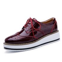Women Leather Loafers Thick Heel Oxford Shoes Lace Up British Style Formal Bullock Platform Espadrilles 42