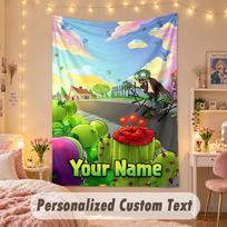 Custom Personalized Tapestry,Plants vs. Zombies Print Custom Name Text Wall Art Hanging for Bedroom 100cmx150cm white