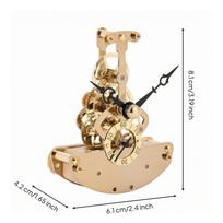 Mechaninis skeletinis laikrodžio mechanizmas | Vertikalus atviras rėmas, kompaktiškas stačiakampis pagrindas, beige