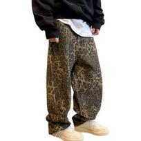 Vyriškos kelnės laisvos gilios tarpkojo retro stiliaus hip-hop leopardinio rašto minkštos, kvėpuojančios kišenės, per liemenį, viso ilgio, elastingos, ilgos kelnės 2XL leopardas