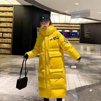Fashion Glossy Down Jacket Winter Women's Over-the-knee Padded Jacket Women's Mid-length Thick Padded Jacket Bread Jacket XS yellow