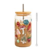 Šventinis puodelis keičiantis spalvą Kalėdinė alaus skardinė su šepetėliu ir šiaudeliu Šventinės tematikos 500ML beige