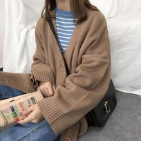 KOSY Sweaters Women Knitting Cardigans Casual Spring V-Neck Long Sleeve Daily Solid Mujer Clothes Single Breasted Brown College XL ruda