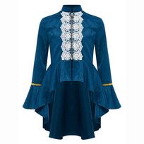 Girls Victorian Gothic Costume Long Sleeve Lace Flounce Jacket Renaissance Tailcoat Pirate Steampunk Dress Up 3-4 Years karalienės mėlynos spalvos