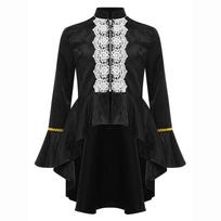 Girls Victorian Gothic Costume Long Sleeve Lace Flounce Jacket Renaissance Tailcoat Pirate Steampunk Dress Up 13-14 Years black