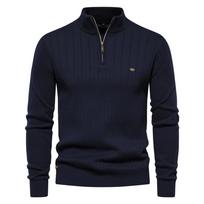 Vyrų vienspalvis megztinis su stovinčia apykakle medvilninis megztas marškinėlis su pusiau užtrauktuku 2XL black