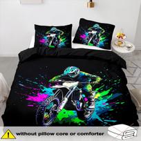 Motocross Rider Bedding Set Vibrant 3D Print Duvet Cover Pillowcase Soft Touch Fade-Resistant For Kids Bedroom Decor AU Single(140x210cm) black