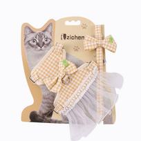 Korean Plaid Bow Lace Cat Harness and Leash Set S: 2-6 jin