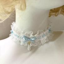 Jewelry Cloth Lolita Lace Bow Necklace Satin Ribbon Waterdrop Pendant Lace Necklace Bow Necklace Costume Accessories