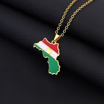 Emaliuoti Kurdistano žemėlapio grandinėlės karoliai Nerūdijančio plieno 18K paauksuoti Emalio Kurdistano nacionalinės vėliavos žemėlapio pakabukas karoliai Map Necklace black